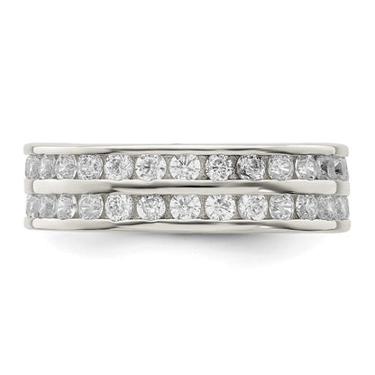 Sterlingsilber Rhodiniert Doppelt Reihe Zirkonia Ring (size 6 Nur)
