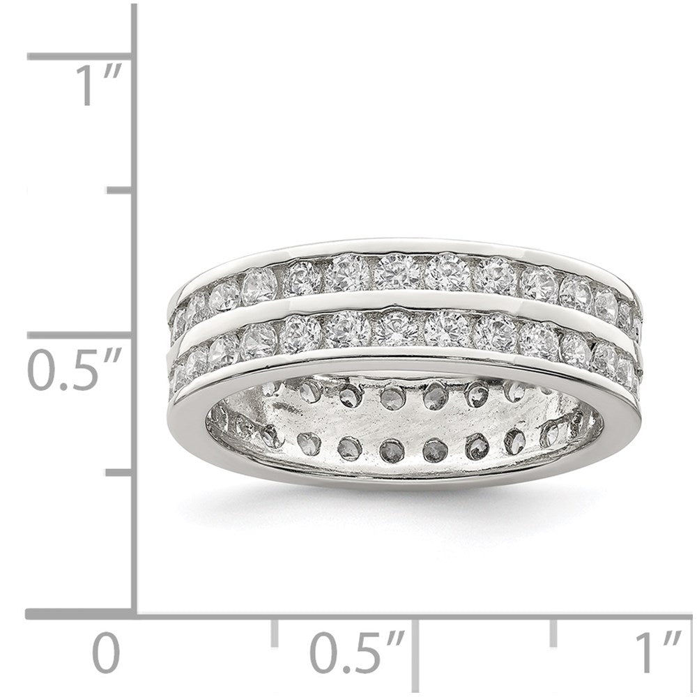 Sterlingsilber Rhodiniert Doppelt Reihe Zirkonia Ring (size 6 Nur)