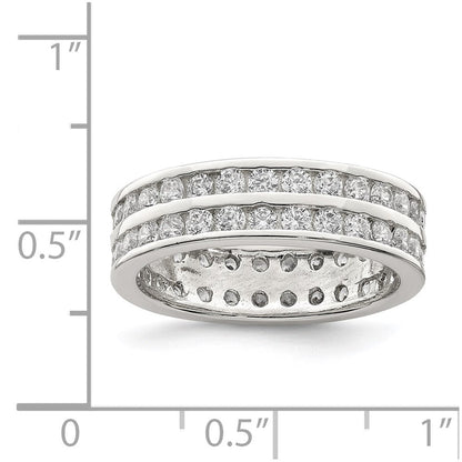 Sterlingsilber Rhodiniert Doppelt Reihe Zirkonia Ring (size 6 Nur)