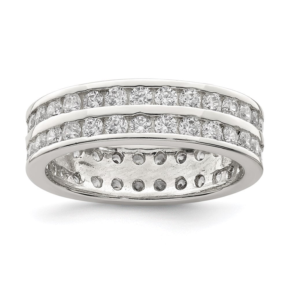 Sterlingsilber Rhodiniert Doppelt Reihe Zirkonia Ring (size 6 Nur)