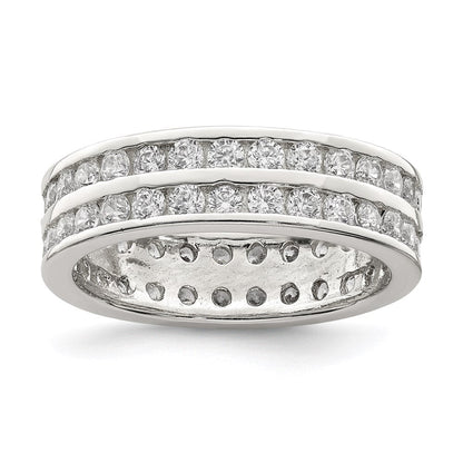 Sterlingsilber Rhodiniert Doppelt Reihe Zirkonia Ring (size 6 Nur)