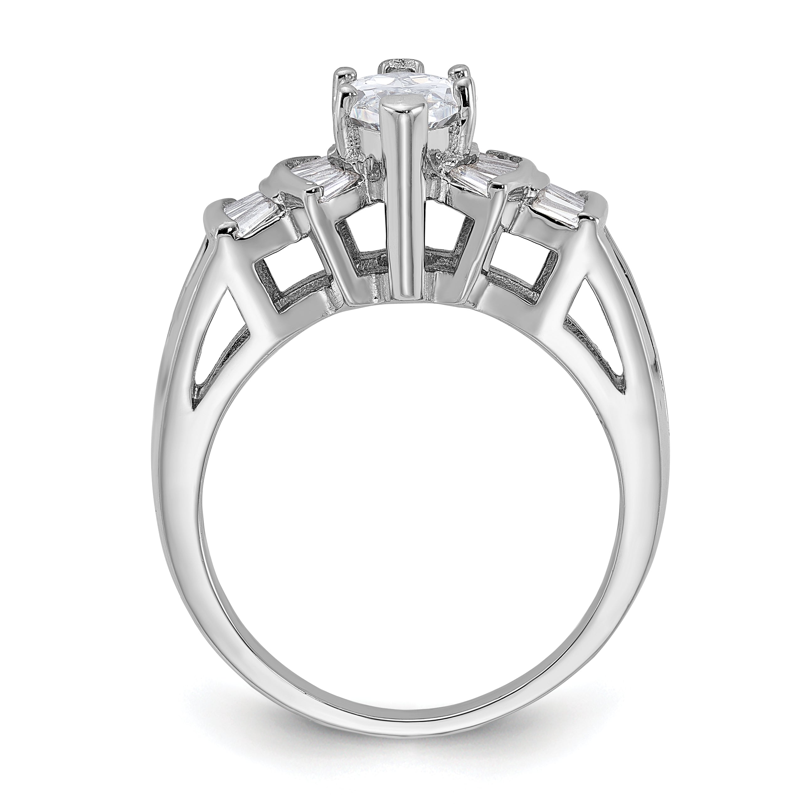 Sterlingsilber Rhodiniert Marquise Form Mittig Zirkonia Ring
