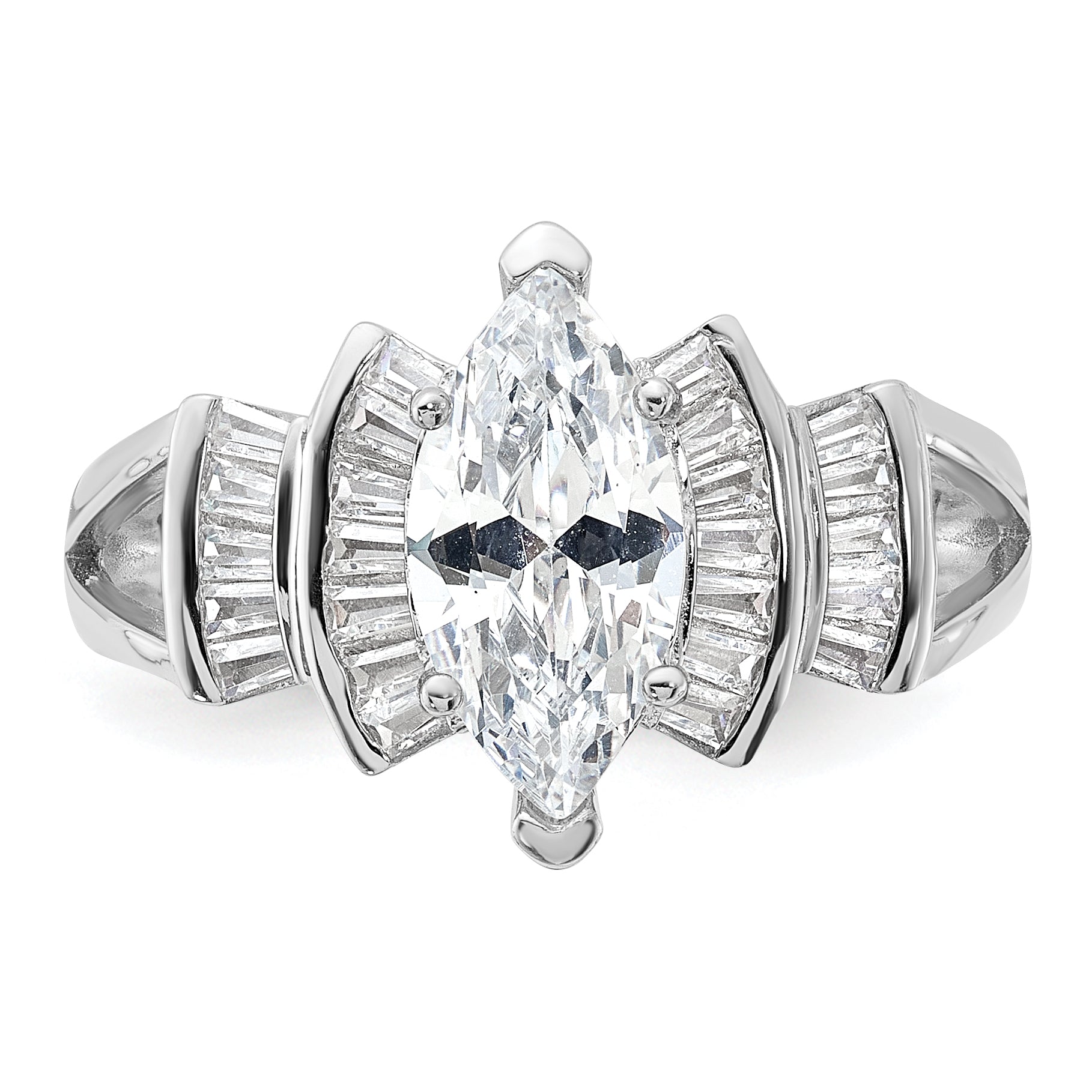Sterlingsilber Rhodiniert Marquise Form Mittig Zirkonia Ring