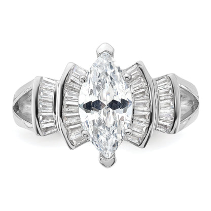 Sterlingsilber Rhodiniert Marquise Form Mittig Zirkonia Ring