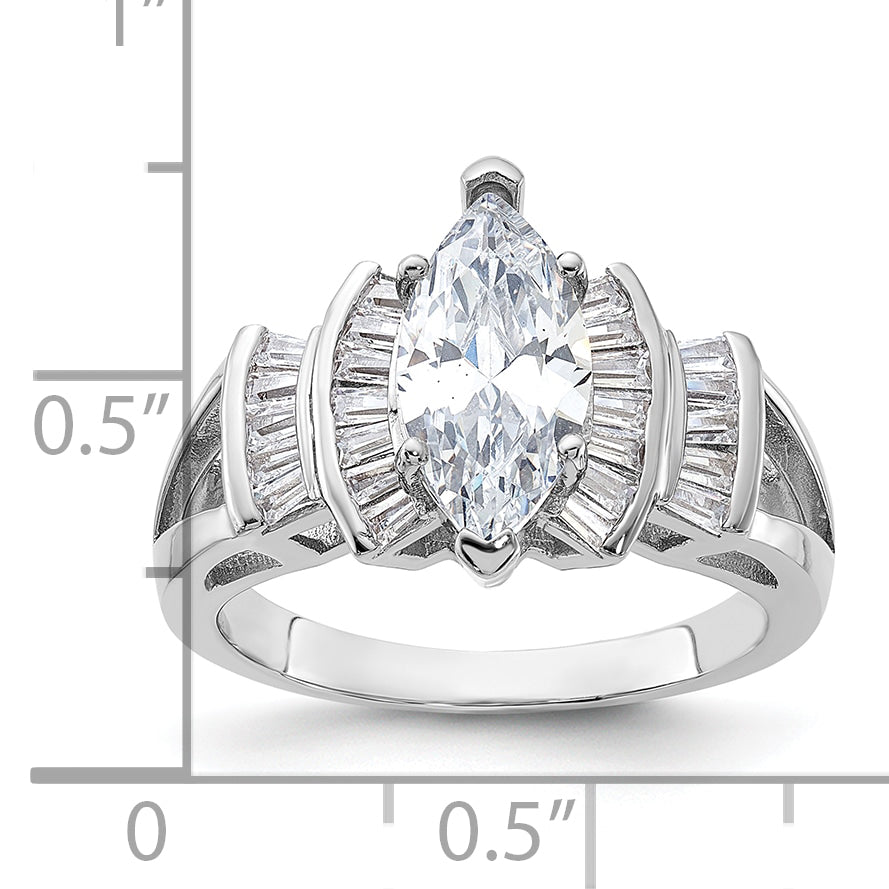 Sterlingsilber Rhodiniert Marquise Form Mittig Zirkonia Ring