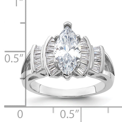 Sterlingsilber Rhodiniert Marquise Form Mittig Zirkonia Ring