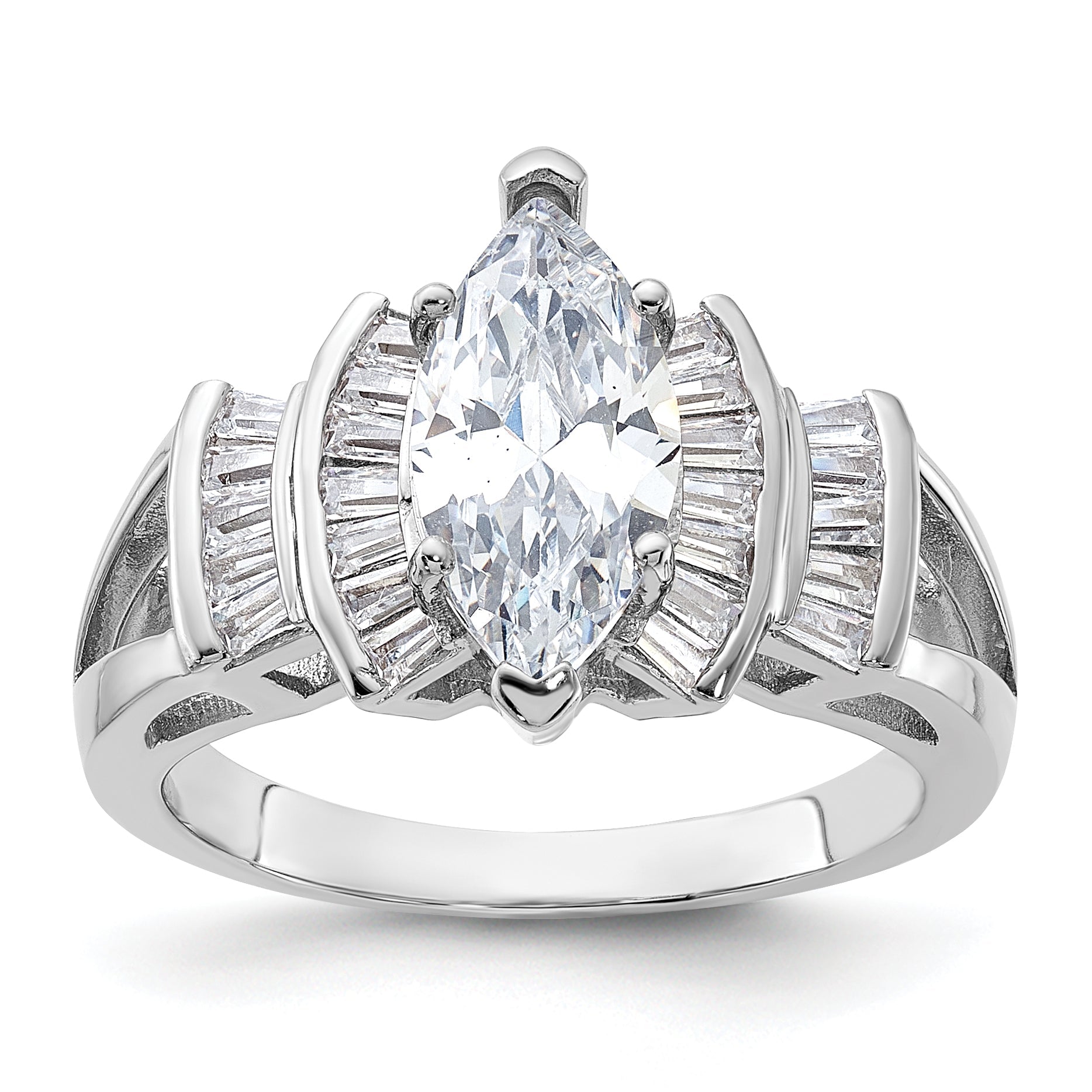 Sterlingsilber Rhodiniert Marquise Form Mittig Zirkonia Ring