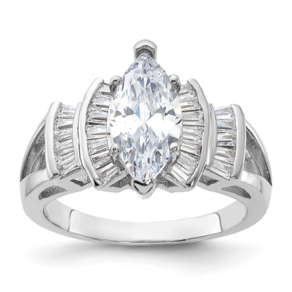 Sterlingsilber Rhodiniert Marquise Form Mittig Zirkonia Ring