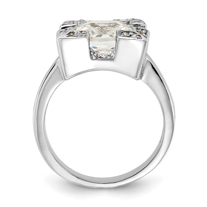 Sterlingsilber Poliert Quadratisch Zirkonia Ring (size 6 Nur)