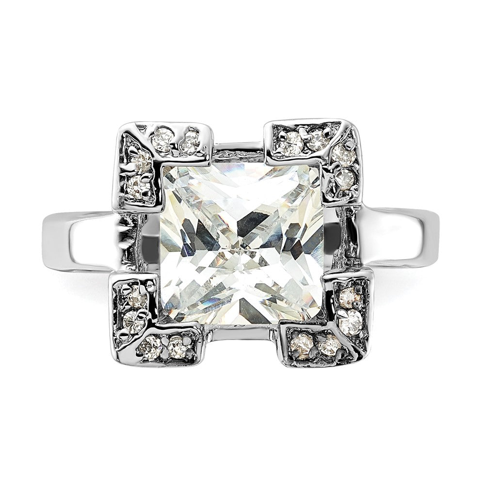 Sterlingsilber Poliert Quadratisch Zirkonia Ring (size 6 Nur)