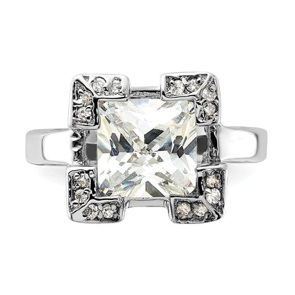 Sterlingsilber Poliert Quadratisch Zirkonia Ring (size 6 Nur)