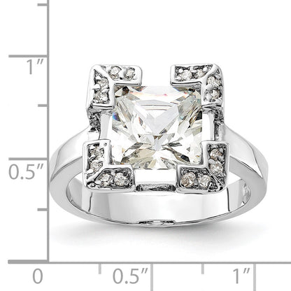 Sterlingsilber Poliert Quadratisch Zirkonia Ring (size 6 Nur)