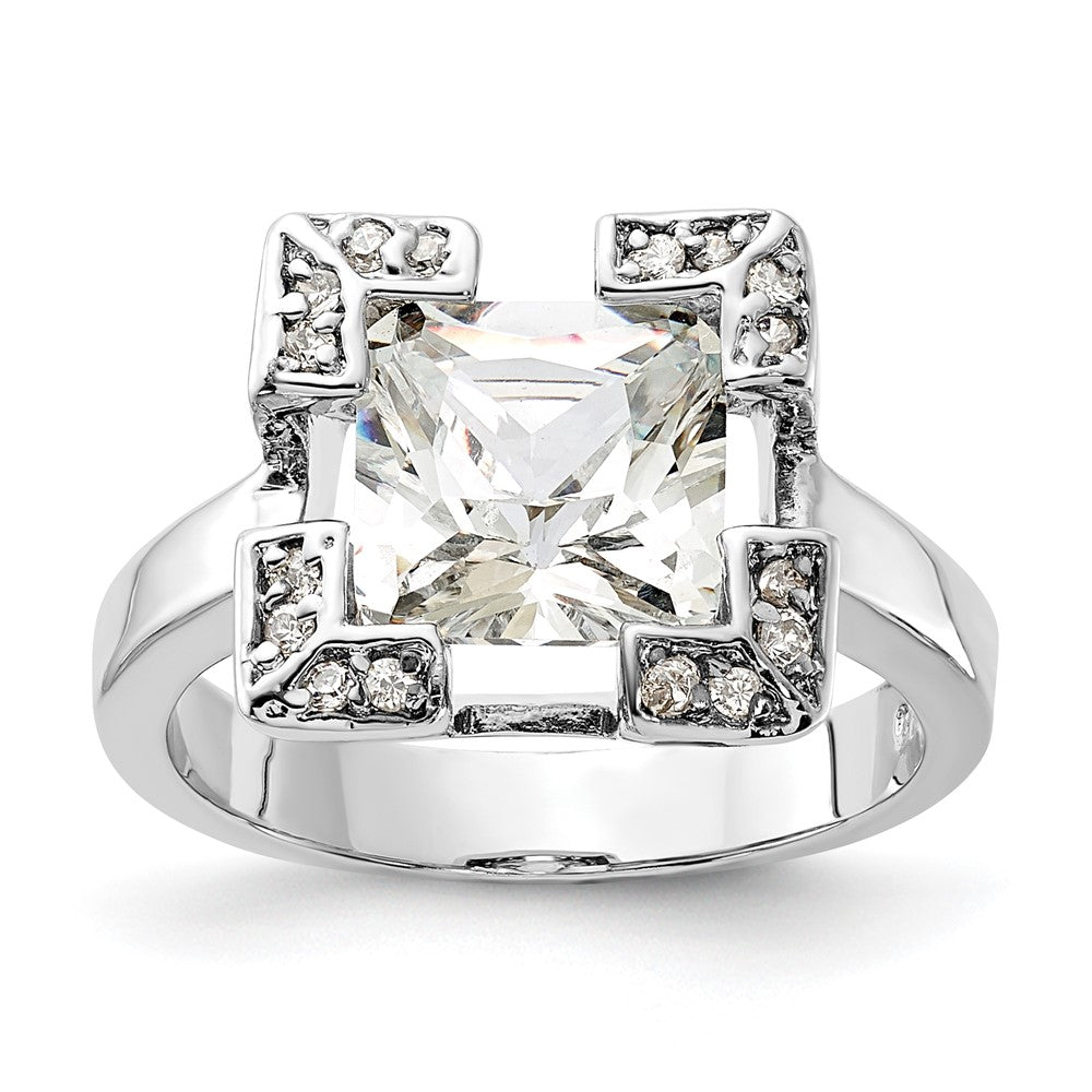 Sterlingsilber Poliert Quadratisch Zirkonia Ring (size 6 Nur)