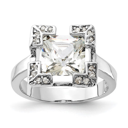 Sterlingsilber Poliert Quadratisch Zirkonia Ring (size 6 Nur)