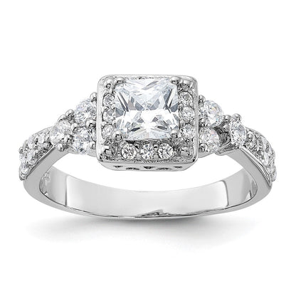 Sterlingsilber Rhodiniert Quadratisch Zirkonia Ring
