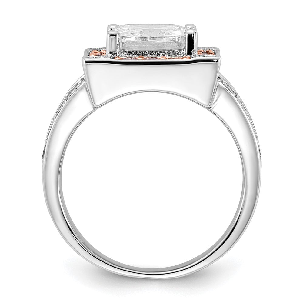 Sterlingsilber mit Roséfarben Vermeil Poliert Quadratisch Rosa & Klar Zirkonia Ring (size 7 Nur)