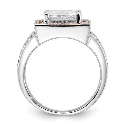 Sterlingsilber mit Roséfarben Vermeil Poliert Quadratisch Rosa & Klar Zirkonia Ring (size 7 Nur)