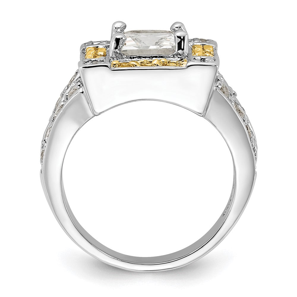 Sterlingsilber Poliert Gelb & Klar Zirkonia Quadratisch Heiligenschein Ring (size 6 Nur)