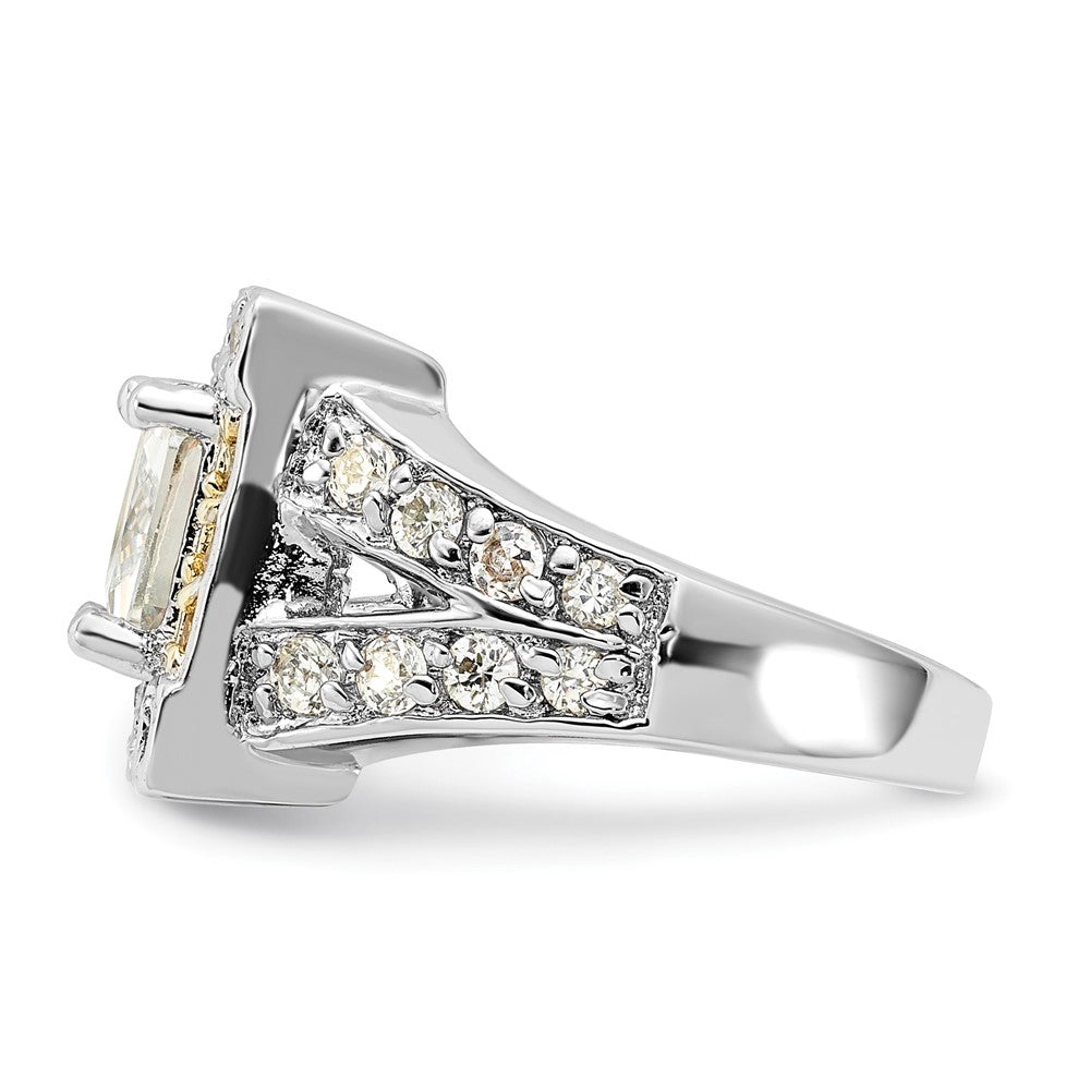 Sterlingsilber Poliert Gelb & Klar Zirkonia Quadratisch Heiligenschein Ring (size 6 Nur)