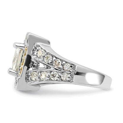 Sterlingsilber Poliert Gelb & Klar Zirkonia Quadratisch Heiligenschein Ring (size 6 Nur)