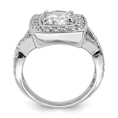 Sterlingsilber Rhodiniert Rund 8.10mm Zirkonia Ring (size 6 Nur)