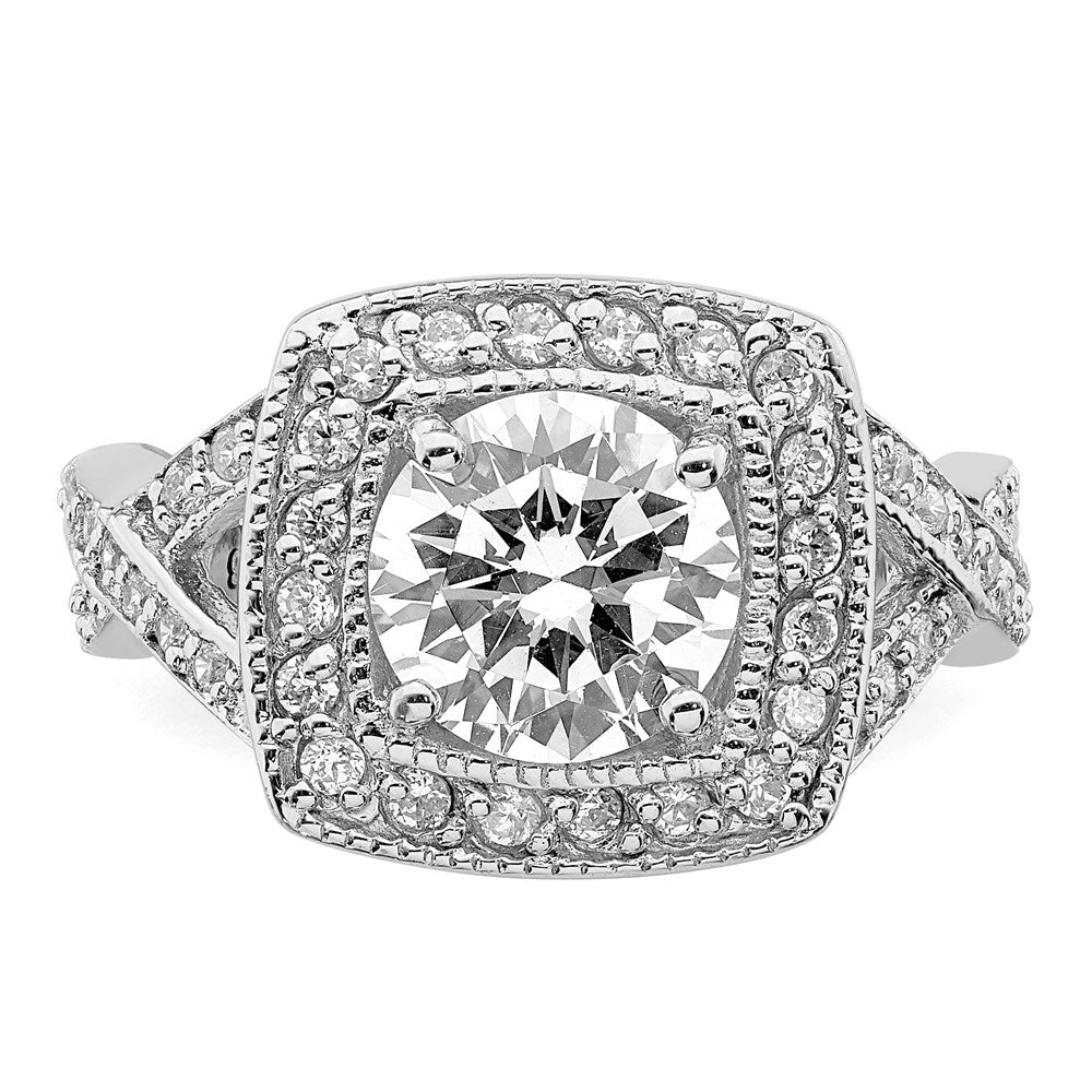 Sterlingsilber Rhodiniert Rund 8.10mm Zirkonia Ring (size 6 Nur)