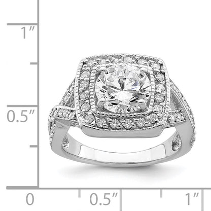 Sterlingsilber Rhodiniert Rund 8.10mm Zirkonia Ring (size 6 Nur)