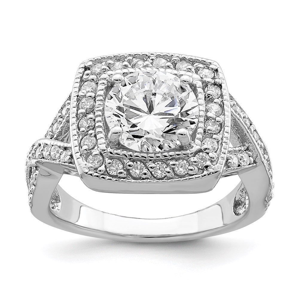 Sterlingsilber Rhodiniert Rund 8.10mm Zirkonia Ring (size 6 Nur)
