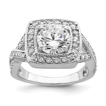 Sterlingsilber Rhodiniert Rund 8.10mm Zirkonia Ring (size 6 Nur)