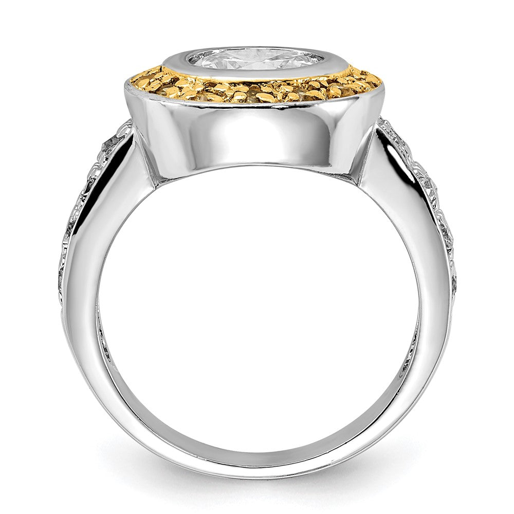 Sterlingsilber & Goldfarben Vermeil Poliert Gelb Klar Zirkonia Kreis Ring