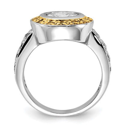 Sterlingsilber & Goldfarben Vermeil Poliert Gelb Klar Zirkonia Kreis Ring
