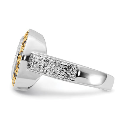 Sterlingsilber & Goldfarben Vermeil Poliert Gelb Klar Zirkonia Kreis Ring