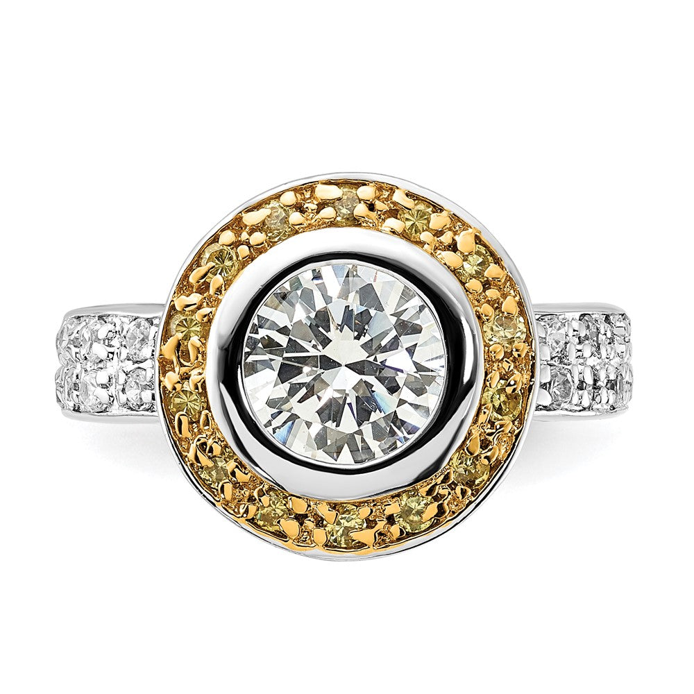 Sterlingsilber & Goldfarben Vermeil Poliert Gelb Klar Zirkonia Kreis Ring