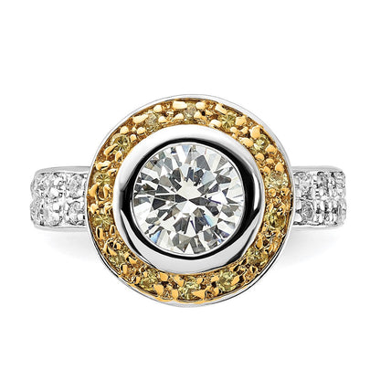 Sterlingsilber & Goldfarben Vermeil Poliert Gelb Klar Zirkonia Kreis Ring