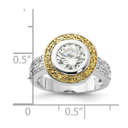Sterlingsilber & Goldfarben Vermeil Poliert Gelb Klar Zirkonia Kreis Ring