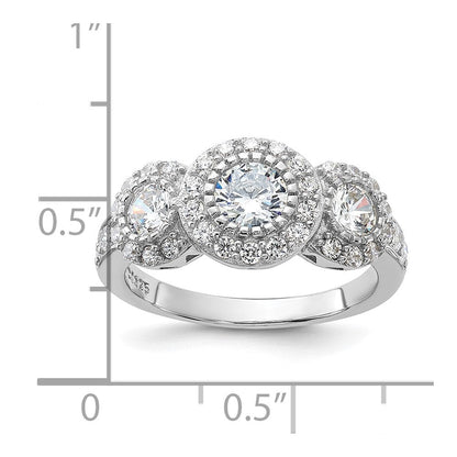 Sterlingsilber Rhodiniert Zirkonia 3 Stein Ring