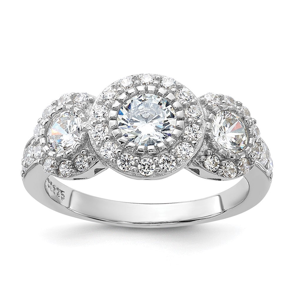 Sterlingsilber Rhodiniert Zirkonia 3 Stein Ring