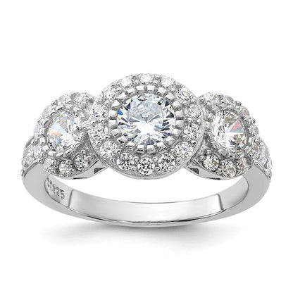 Sterlingsilber Rhodiniert Zirkonia 3 Stein Ring