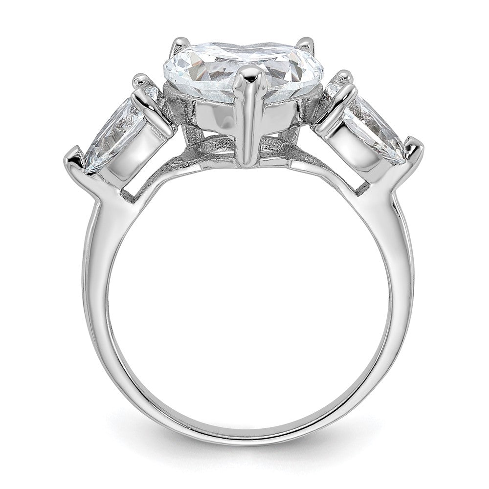 Sterlingsilber Rhodiniert Herz Form Mittig Zirkonia 3 Stein Ring