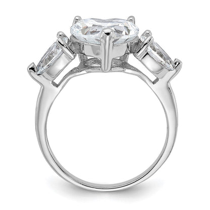 Sterlingsilber Rhodiniert Herz Form Mittig Zirkonia 3 Stein Ring