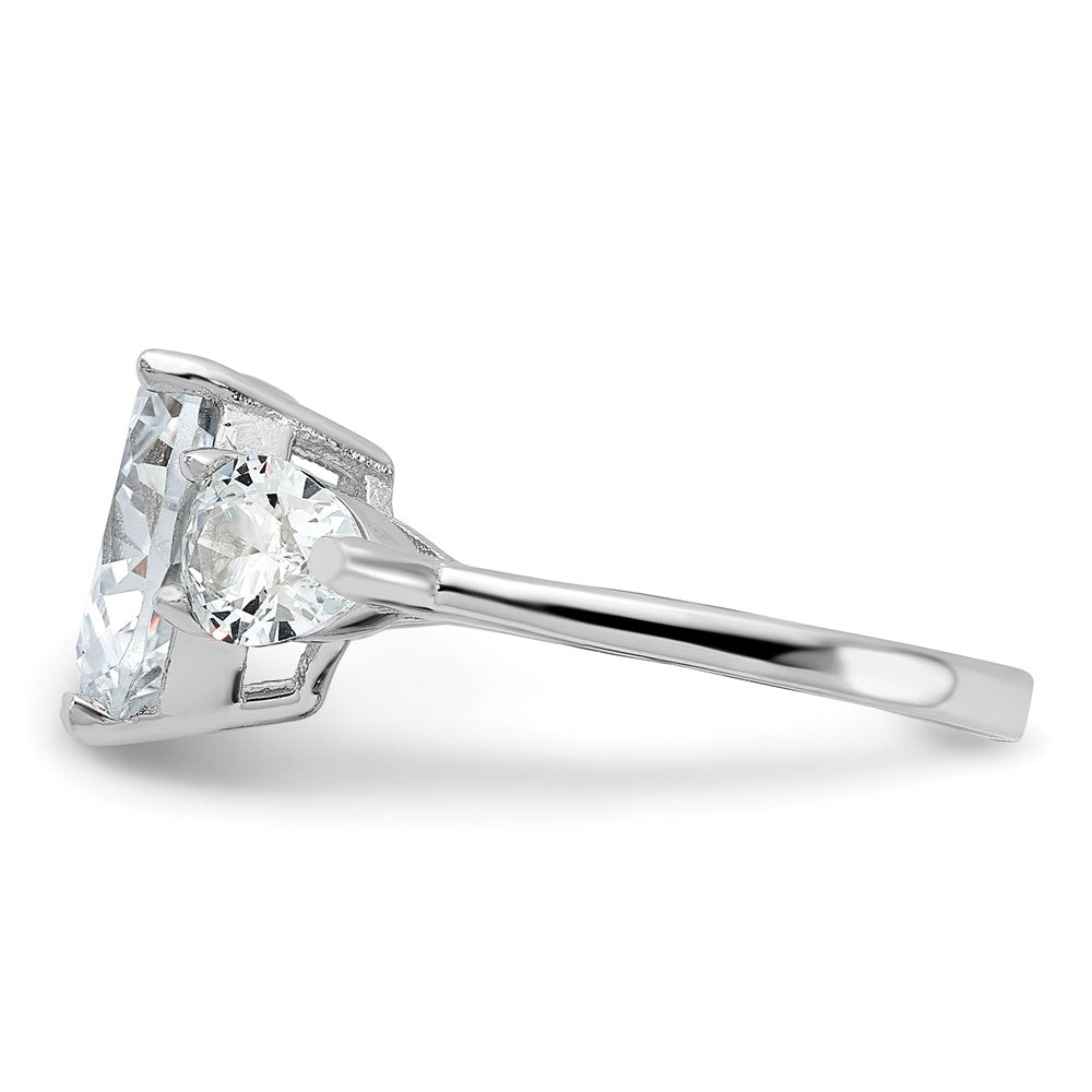 Sterlingsilber Rhodiniert Herz Form Mittig Zirkonia 3 Stein Ring