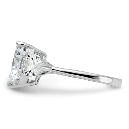 Sterlingsilber Rhodiniert Herz Form Mittig Zirkonia 3 Stein Ring