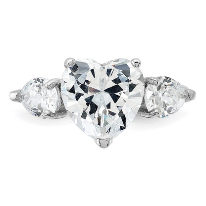 Sterlingsilber Rhodiniert Herz Form Mittig Zirkonia 3 Stein Ring