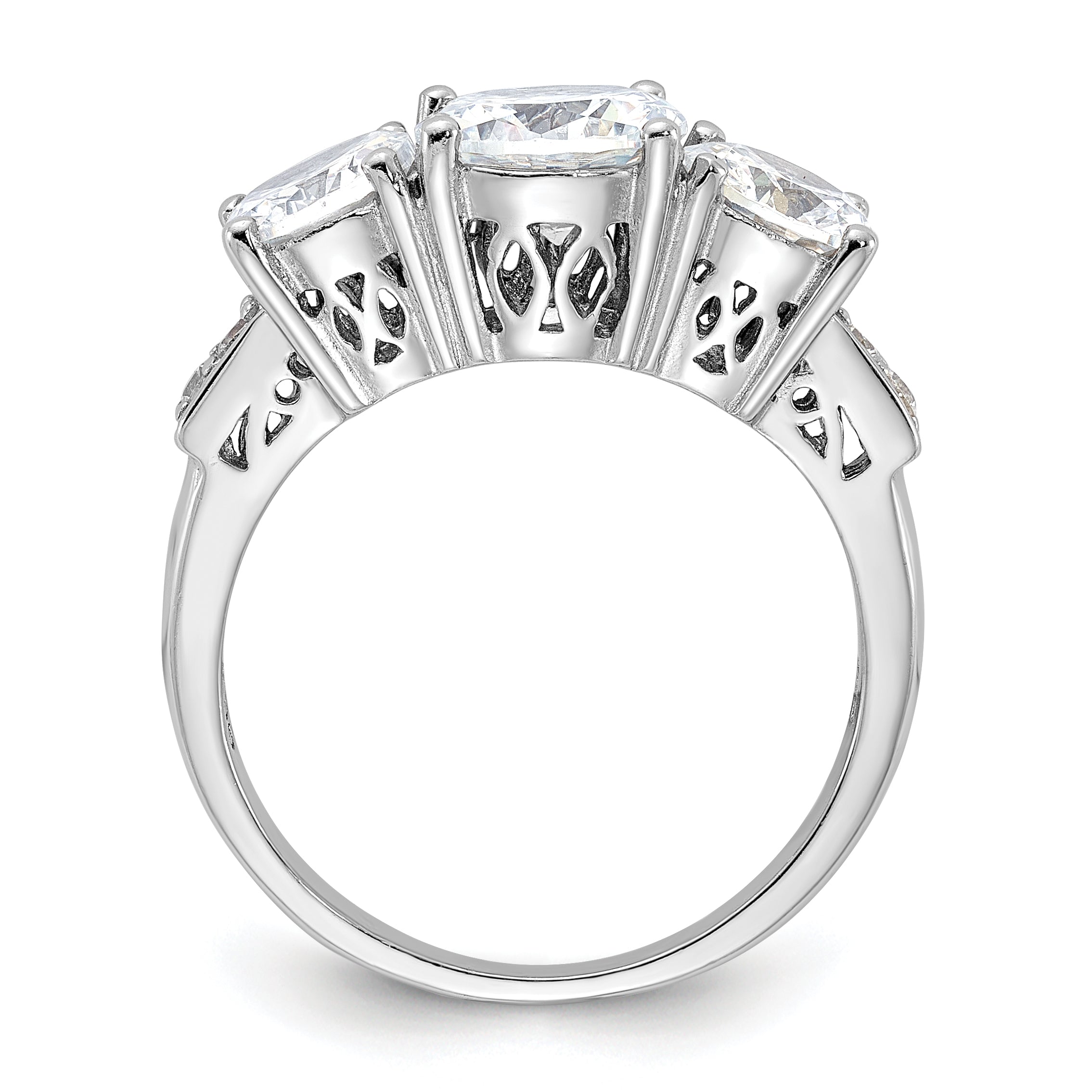 Sterlingsilber Rhodiniert 3 Stein Zirkonia Ring
