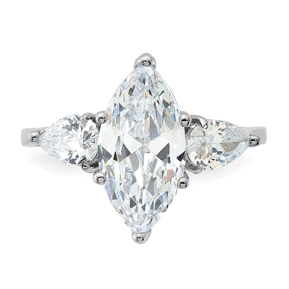 Sterlingsilber Rhodiniert Marquise Mittig Zirkonia Ring (size 8 Nur)