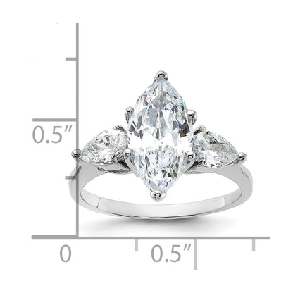 Sterlingsilber Rhodiniert Marquise Mittig Zirkonia Ring (size 8 Nur)