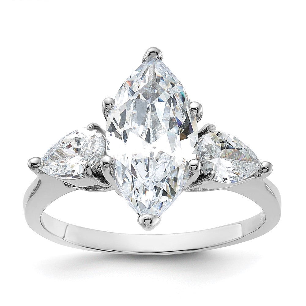 Sterlingsilber Rhodiniert Marquise Mittig Zirkonia Ring (size 8 Nur)