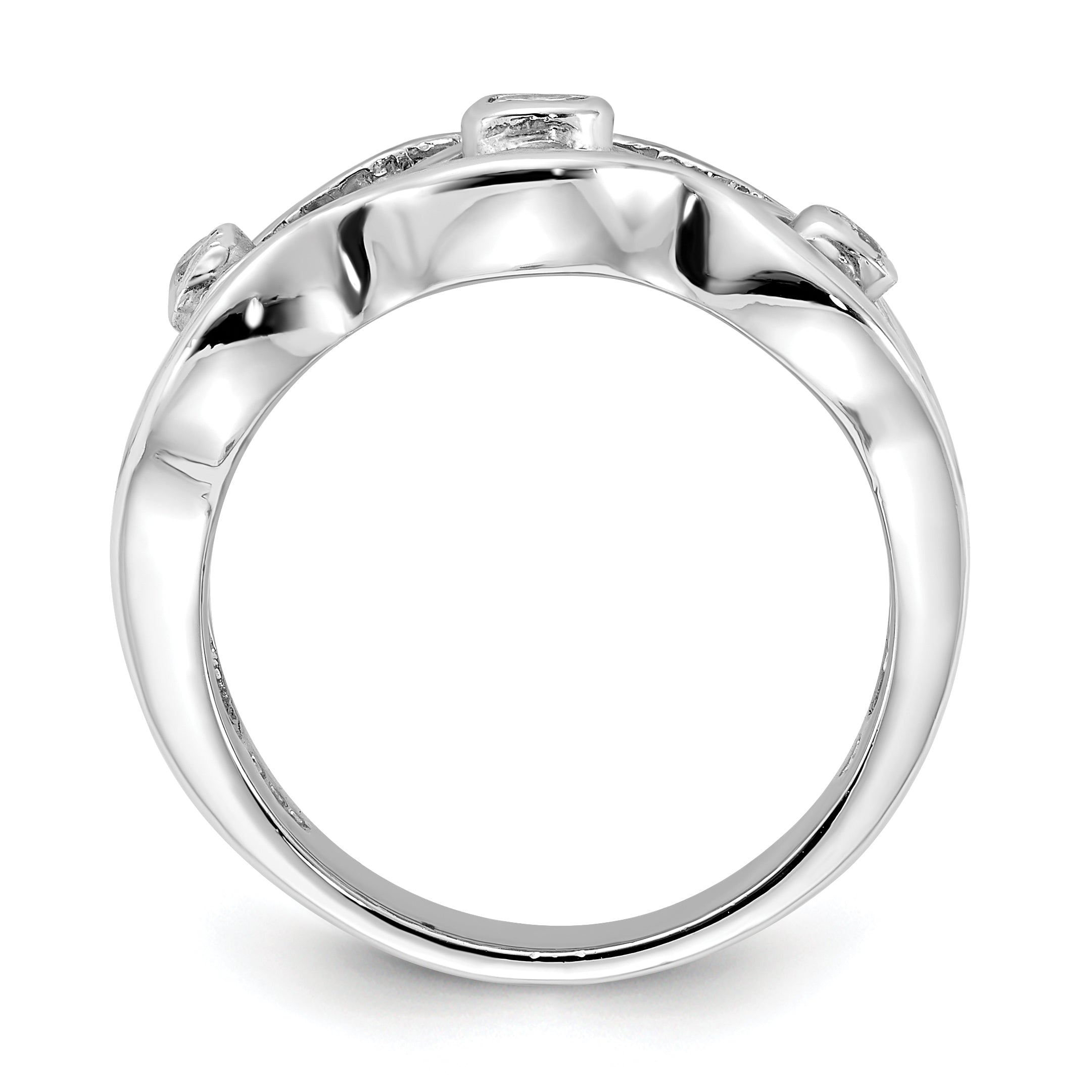 Sterlingsilber Poliert Gewellt Zirkonia Ring