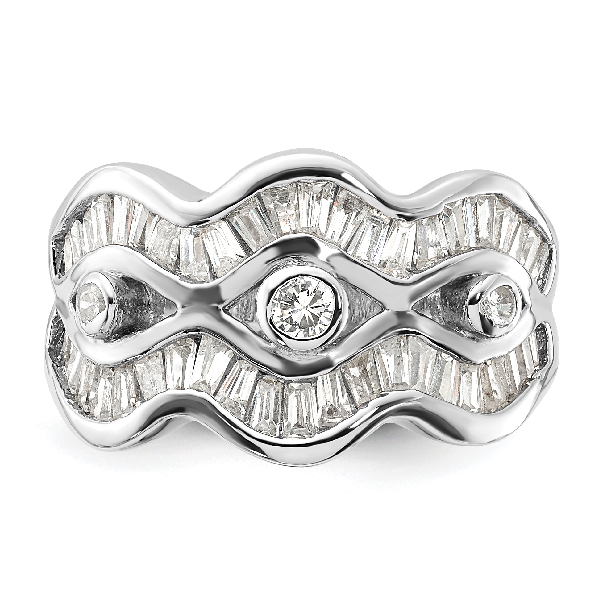 Sterlingsilber Poliert Gewellt Zirkonia Ring