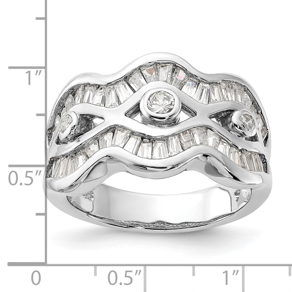 Sterlingsilber Poliert Gewellt Zirkonia Ring